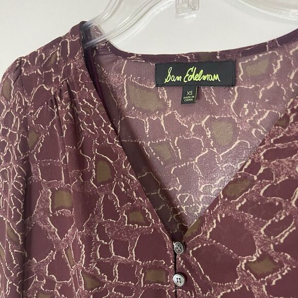 Sam Edelman printed red tunic ruffe hem long sleeve dress 2pc removable slip XS - Picture 6 of 7